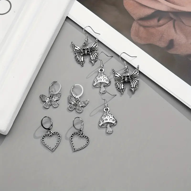 Punk Vintage Ancient Snakes Butterfly Sword Skull Earrings Set 9 Pairs-New Arrivals