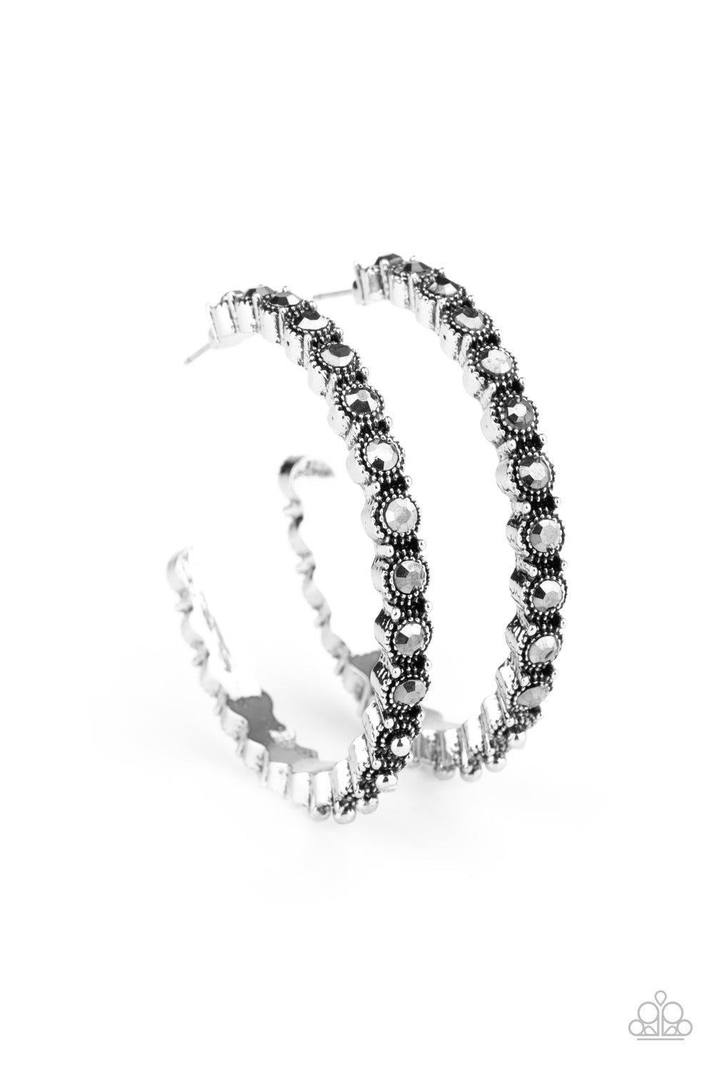 Rhinestone Studded Sass Silver - Earrings