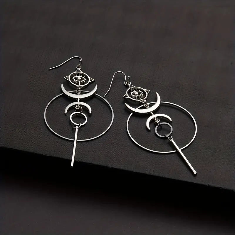 Vintage Moon Evil Eye Hook Earrings