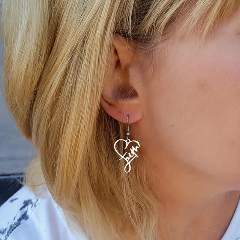 Faith inspired heart silver earrings-New Arrivals