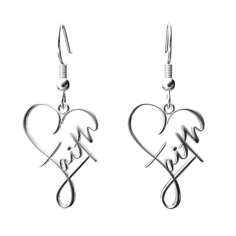 Faith inspired heart silver earrings-New Arrivals
