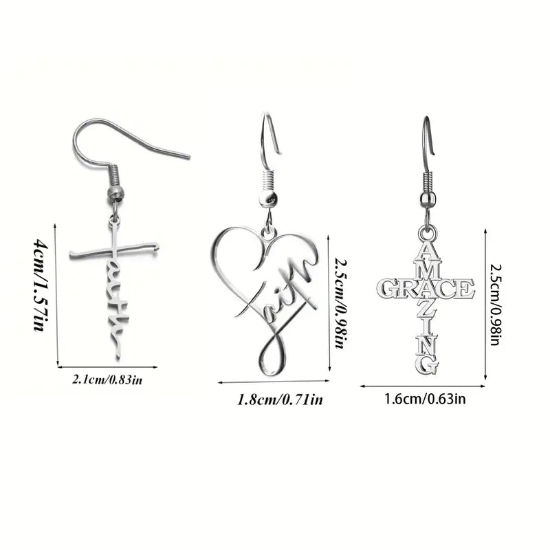 Faith inspired heart silver earrings-New Arrivals