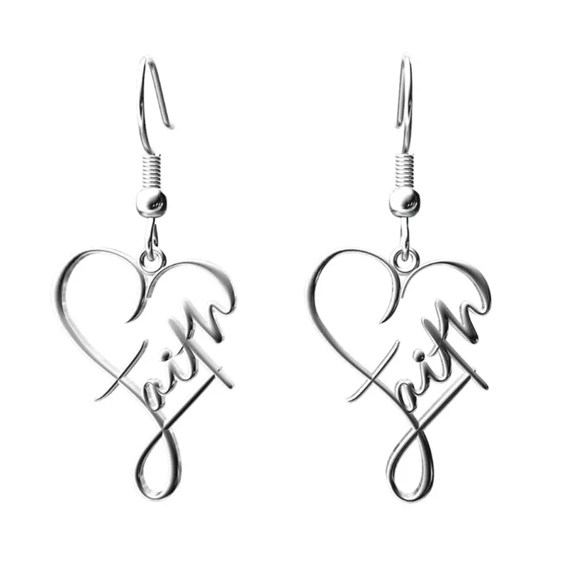 Faith inspired heart silver earrings-New Arrivals