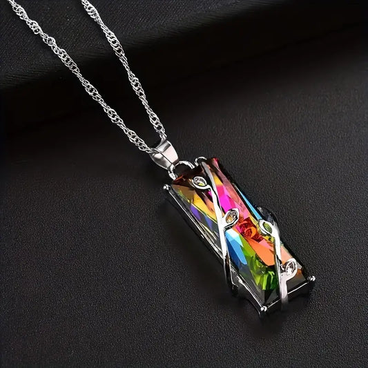 Multi colored crystal pendant necklace-New Arrivals