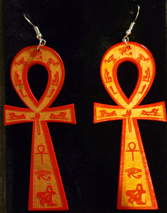 Large ANKH wood crafted  - Earrings