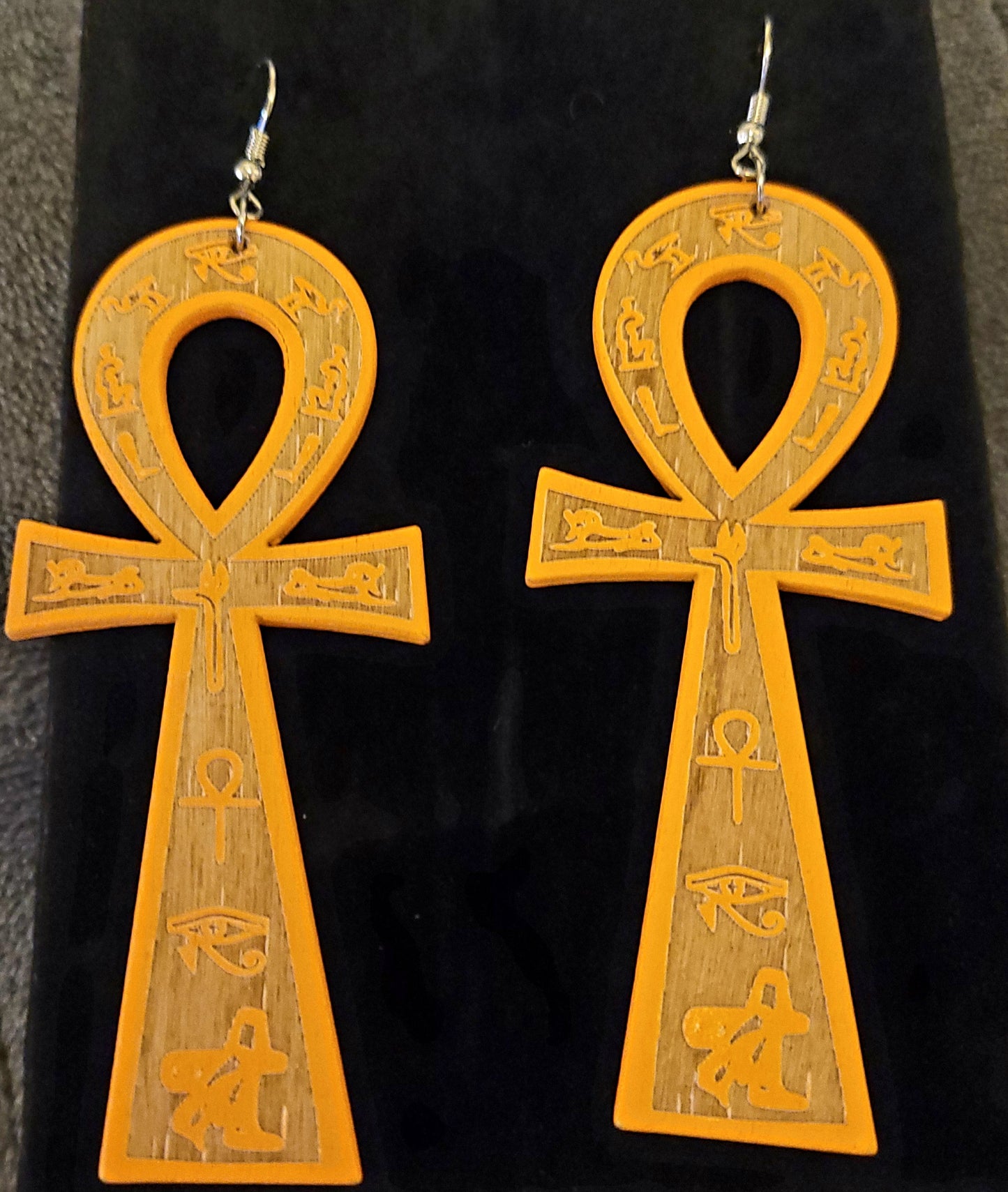 Large ANKH wood crafted  - Earrings
