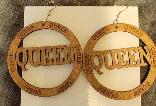 Handcrafted Wood QUEEN - Earrings