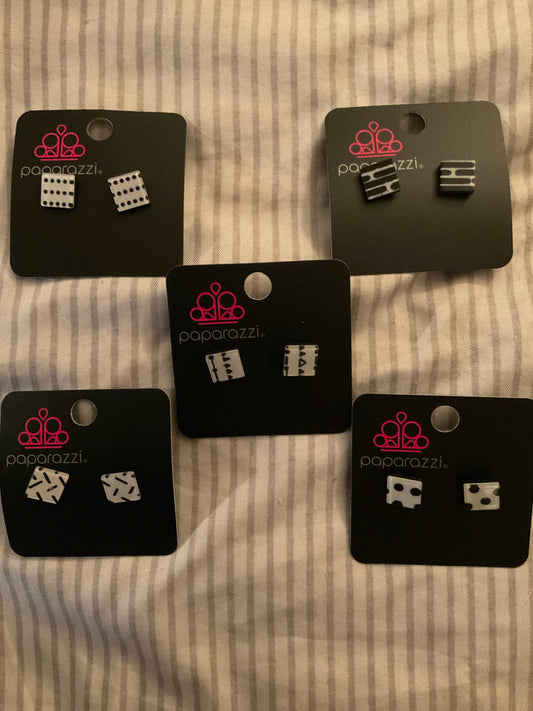 Square black and white post earrings - starlit shimmer